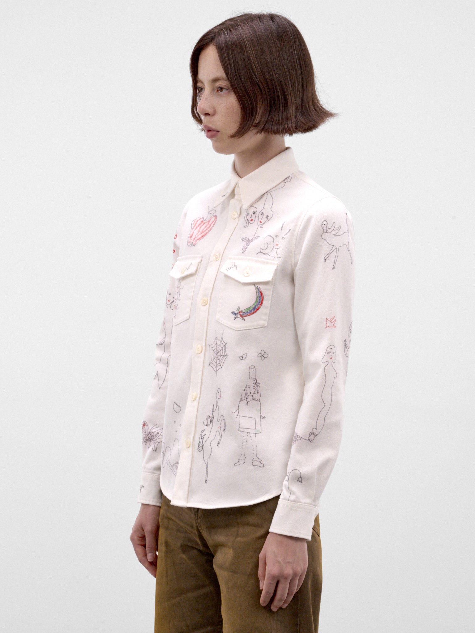 White Hand-Drawn Graphic Shirt (S52DT0071-M30074-OFF-WHITE)