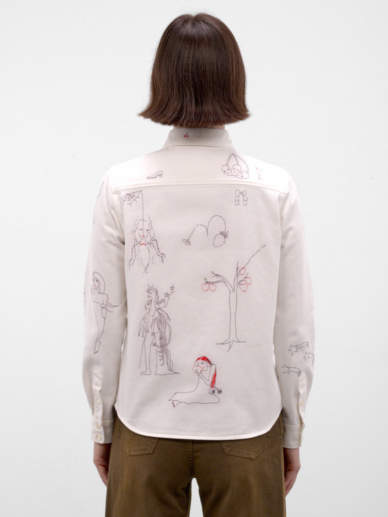 White Hand-Drawn Graphic Shirt (S52DT0071-M30074-OFF-WHITE)