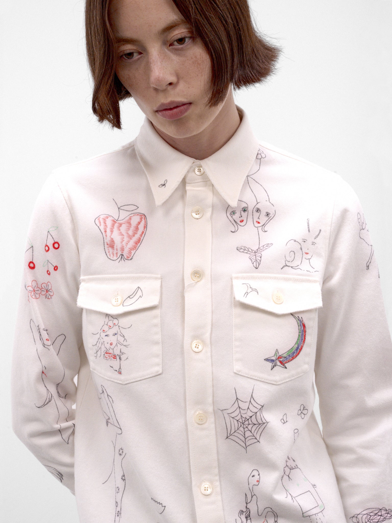 White Hand-Drawn Graphic Shirt (S52DT0071-M30074-OFF-WHITE)