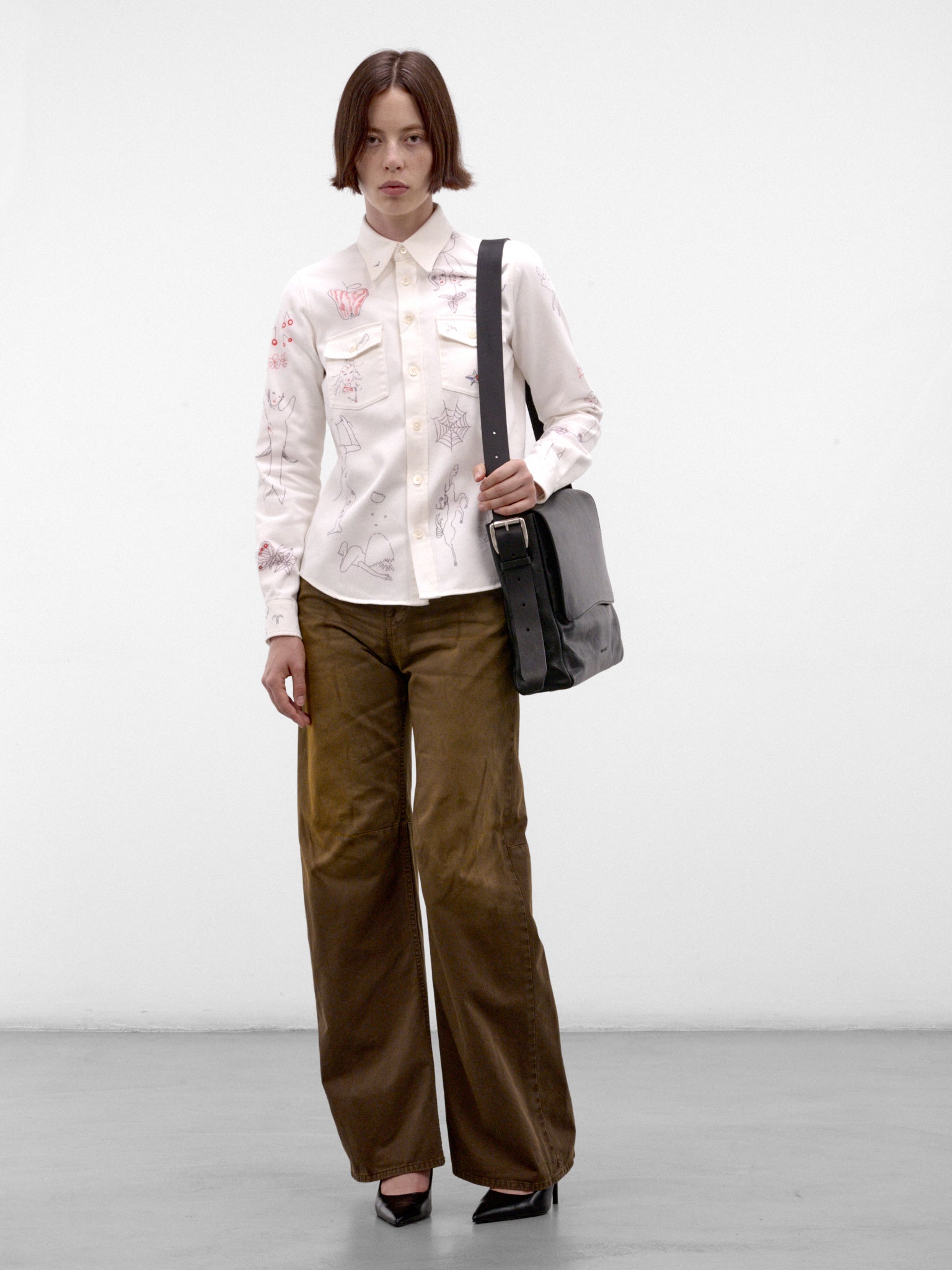 White Hand-Drawn Graphic Shirt (S52DT0071-M30074-OFF-WHITE)