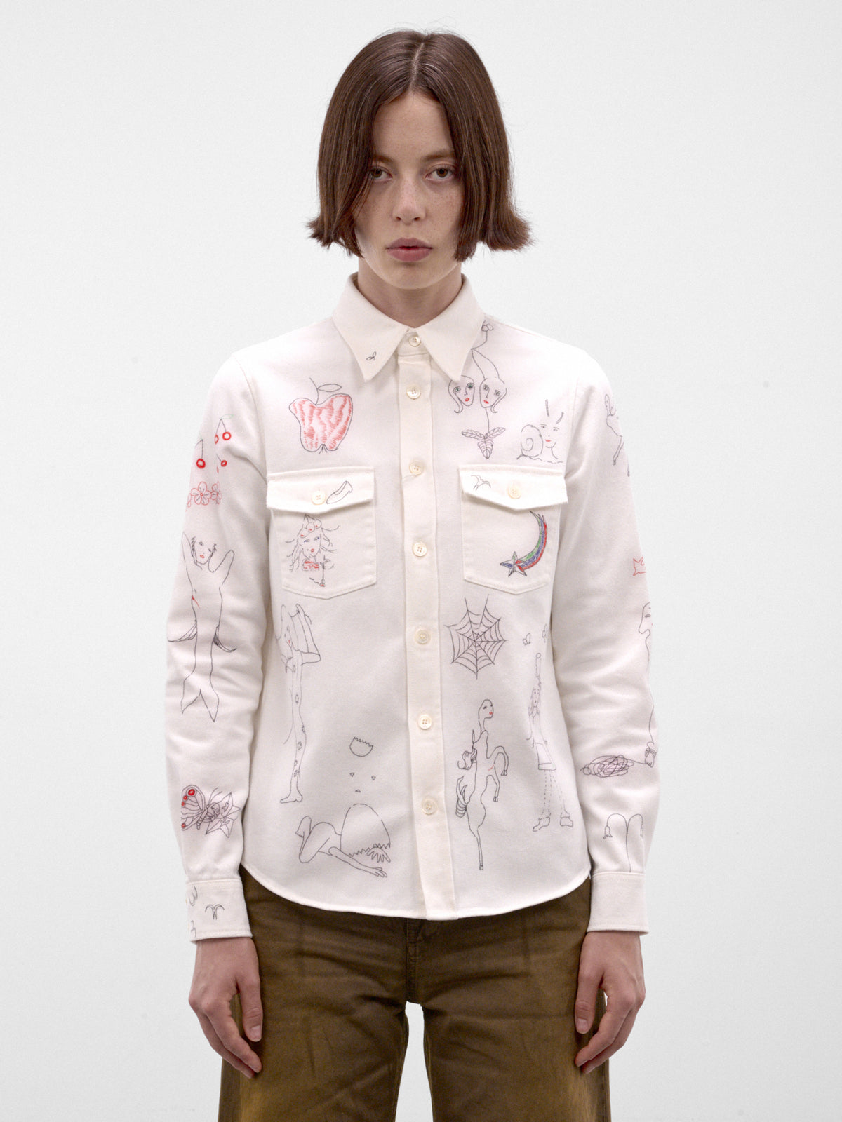White Hand-Drawn Graphic Shirt (S52DT0071-M30074-OFF-WHITE)