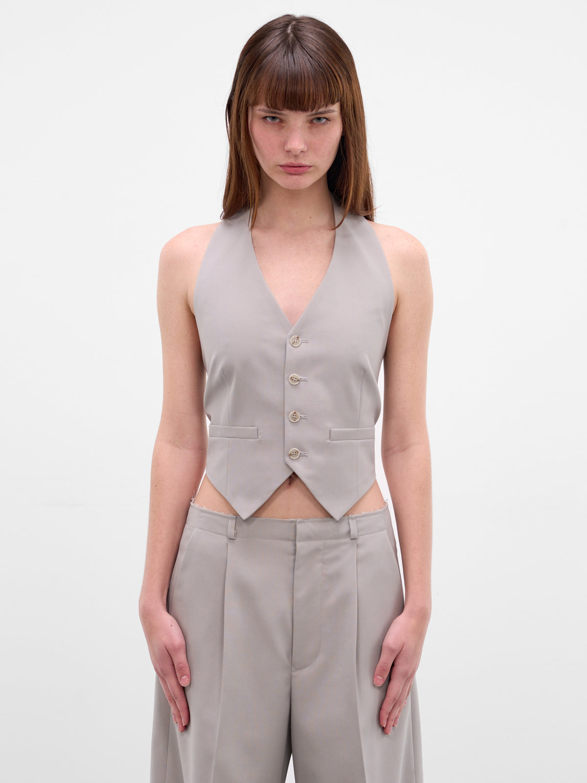 Gray Wool Tailored Vest (S52FB014-M35436-858-GRAY)