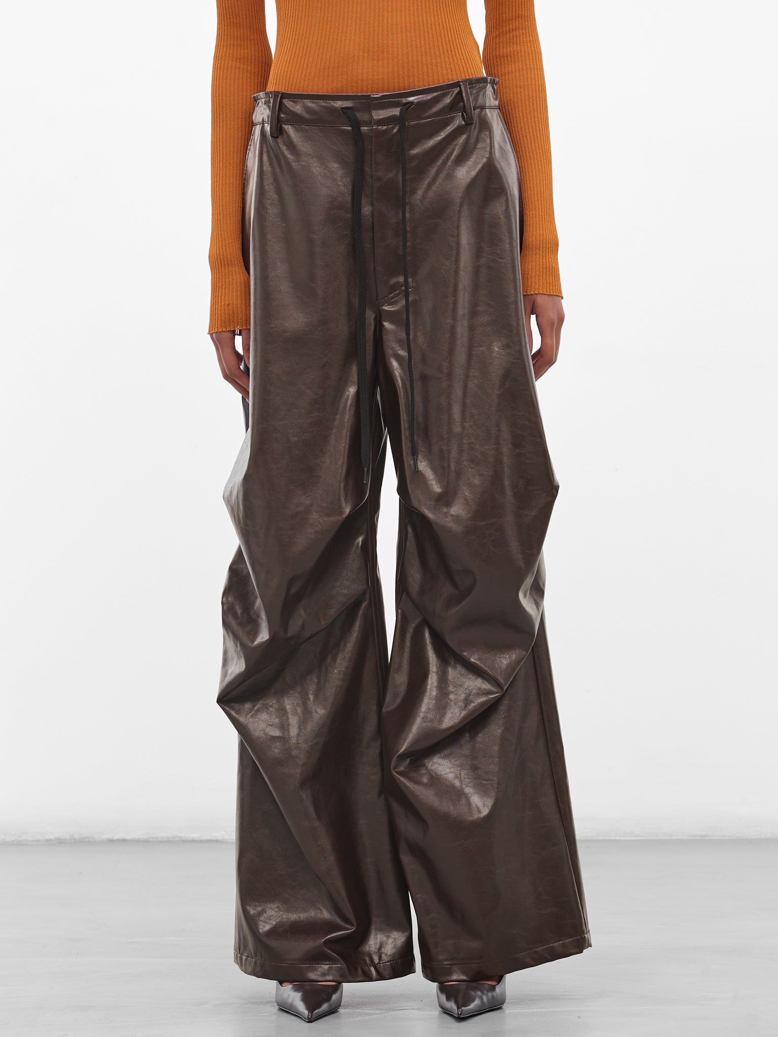 Brown Coated Wide Leg Trousers (S52KA0510-M35465-144-BROWN)