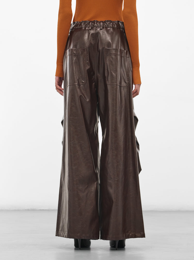Brown Coated Wide Leg Trousers (S52KA0510-M35465-144-BROWN)