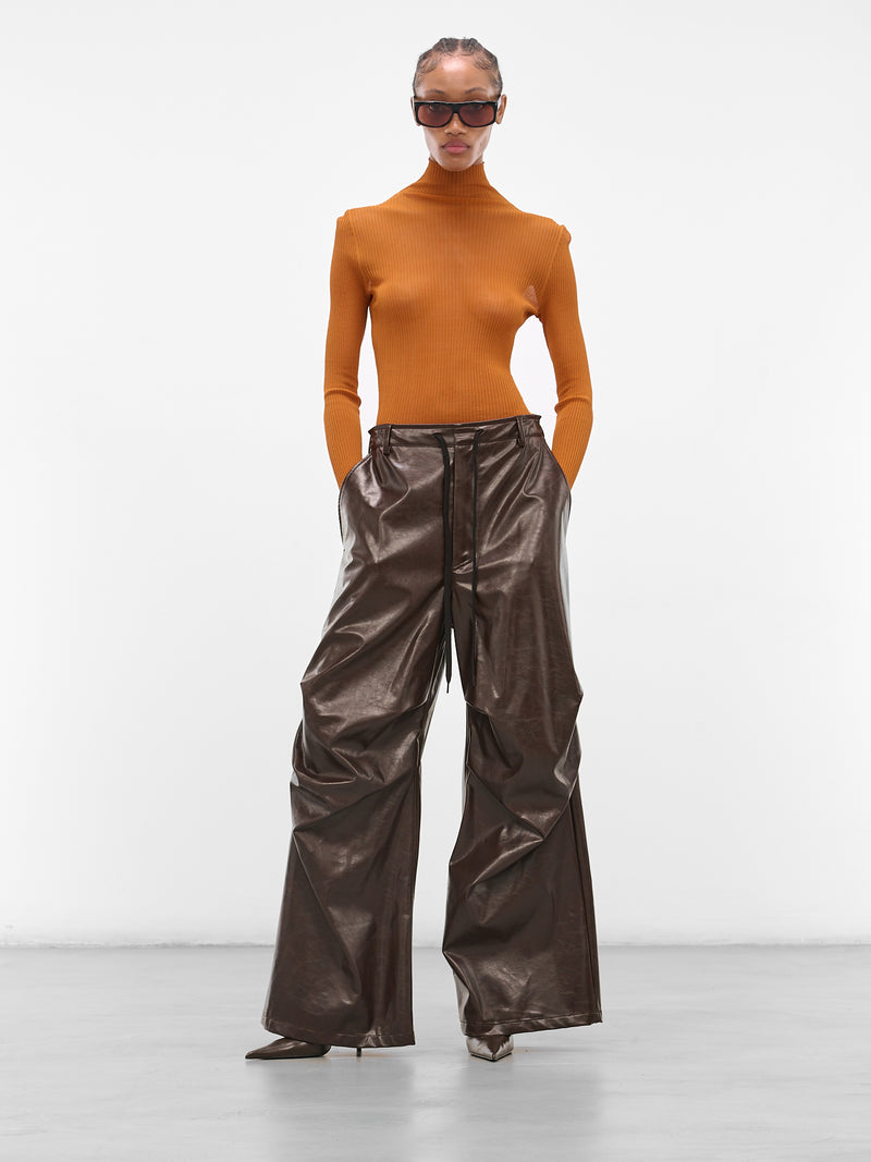 Brown Coated Wide Leg Trousers (S52KA0510-M35465-144-BROWN)