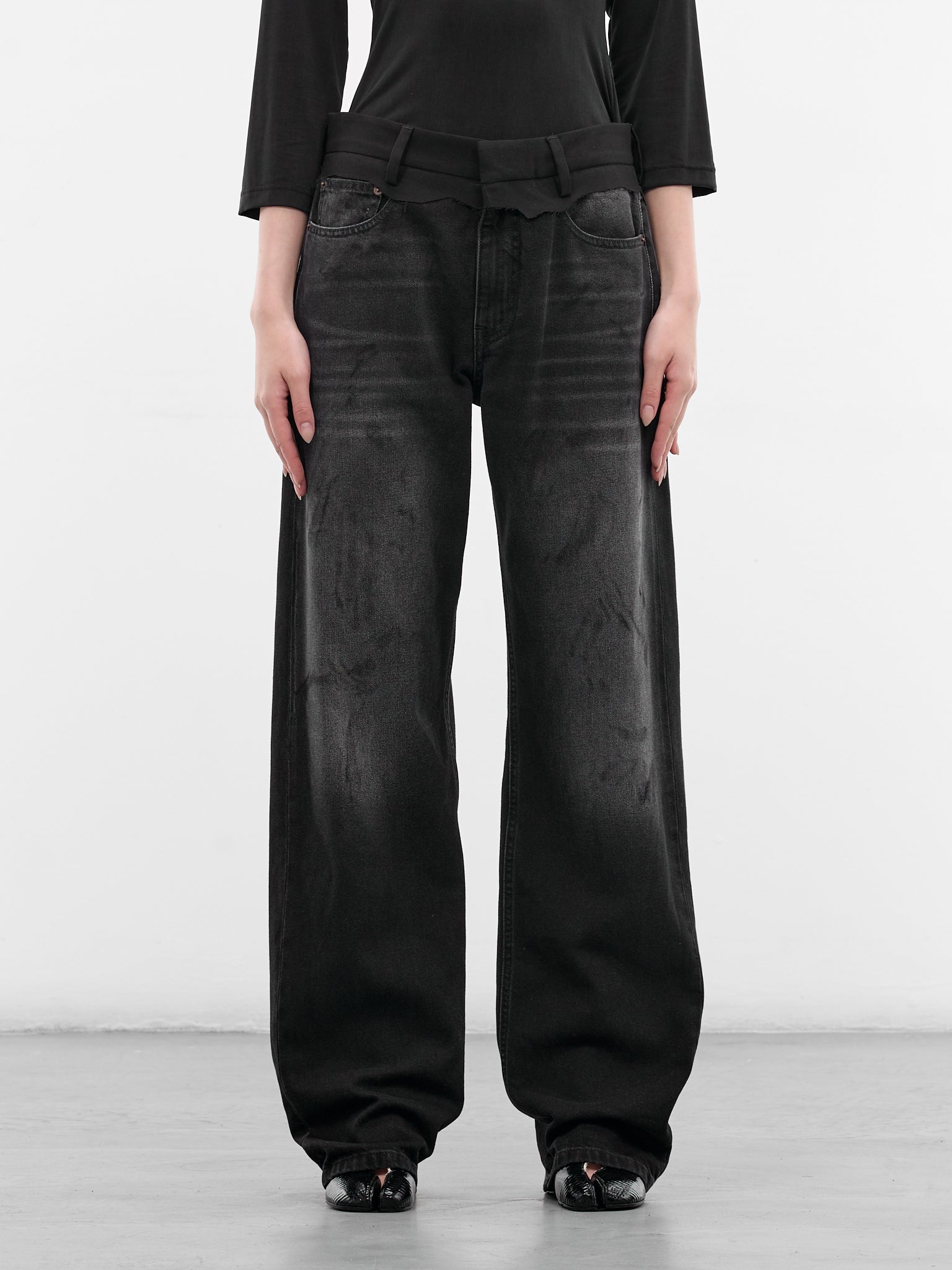 Black Contrast Waistband Denim Jeans (S52LA0270-M30064-961-BLACK)