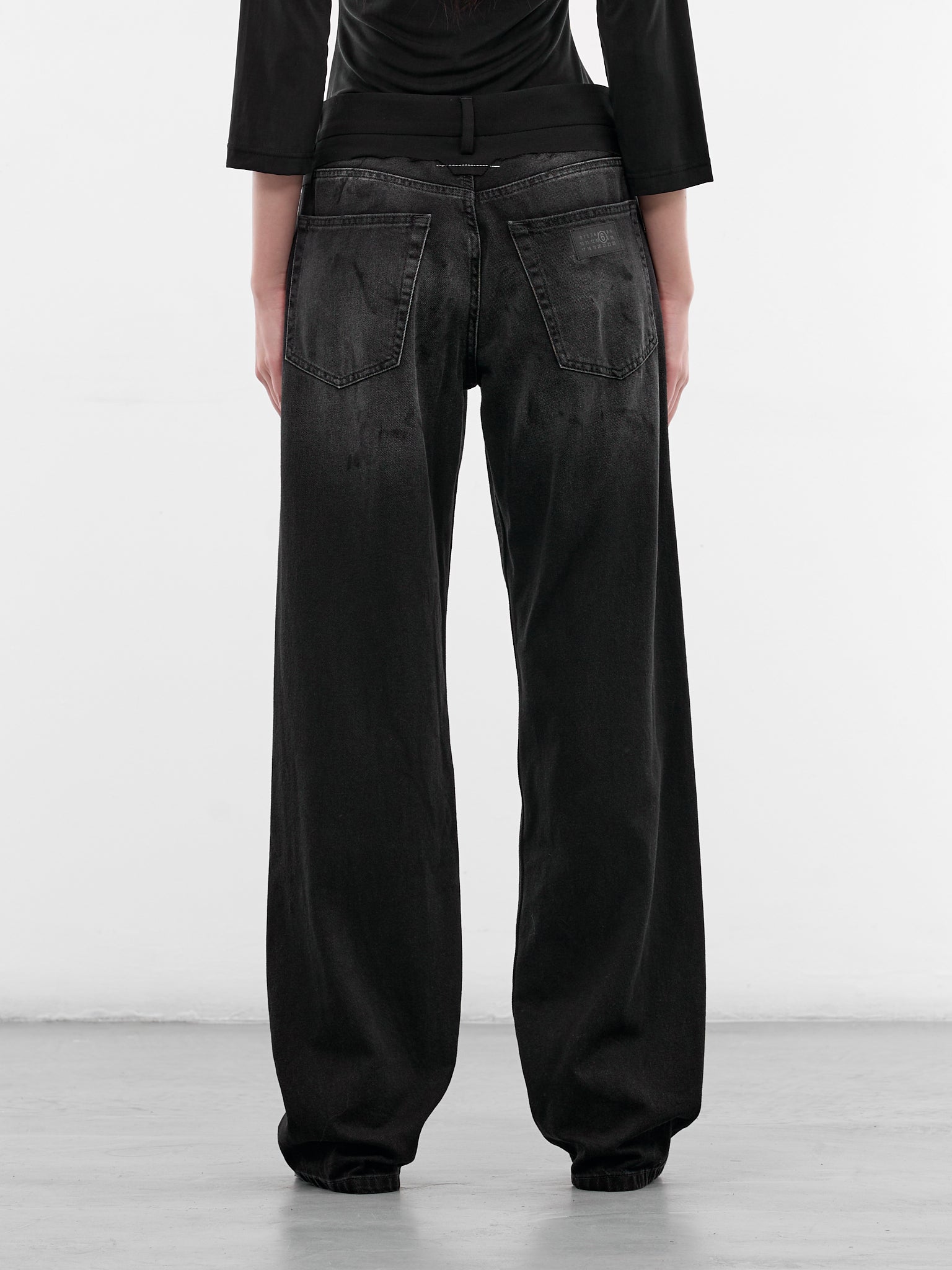 Black Contrast Waistband Denim Jeans (S52LA0270-M30064-961-BLACK)