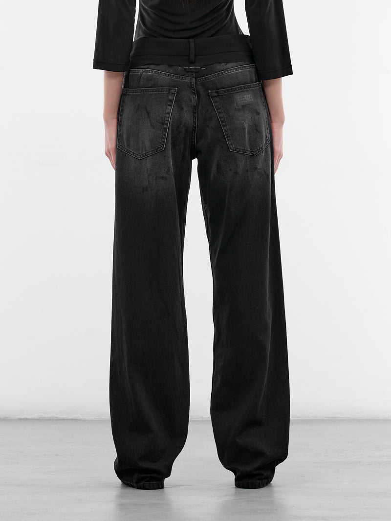 Black Contrast Waistband Denim Jeans (S52LA0270-M30064-961-BLACK)