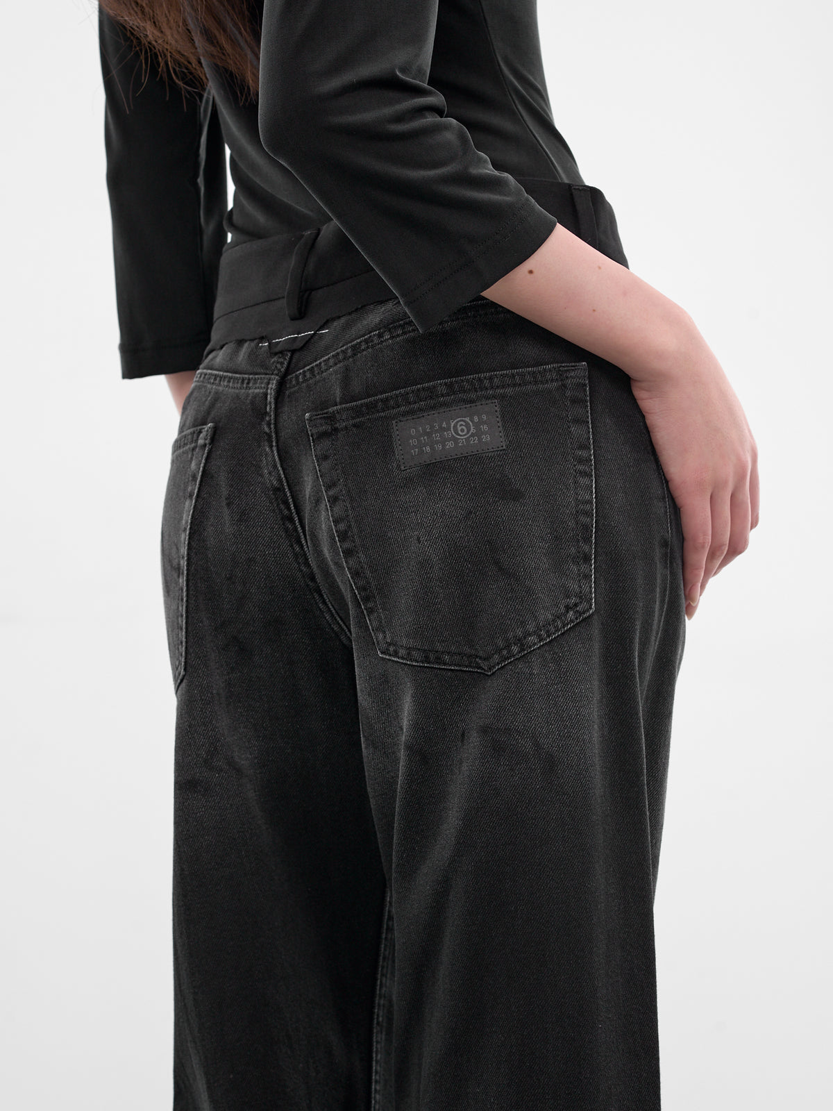 Black Contrast Waistband Denim Jeans (S52LA0270-M30064-961-BLACK)