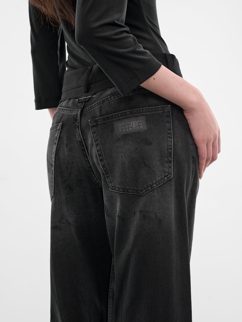 Black Contrast Waistband Denim Jeans (S52LA0270-M30064-961-BLACK)