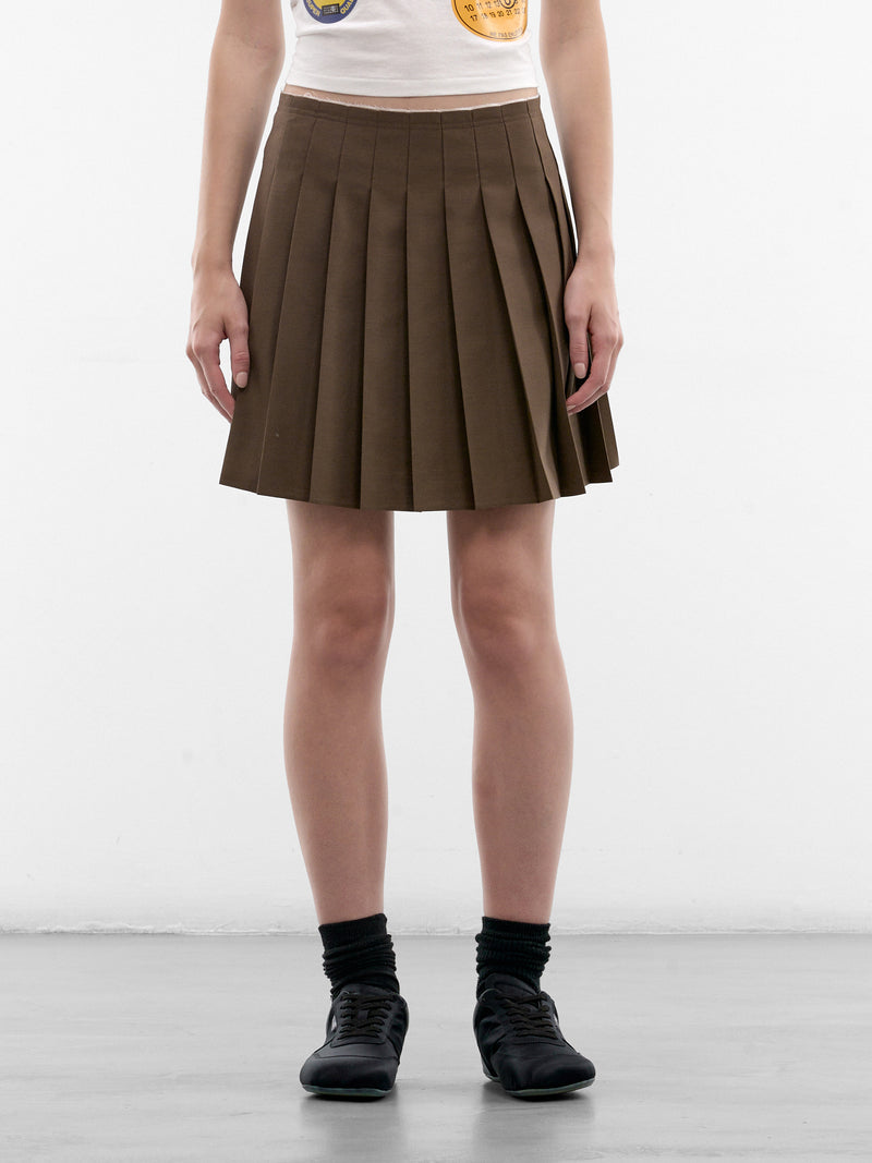 Brown Wool Pleated Mini Skirt (S52MC0024-M35436-123-BROWN)