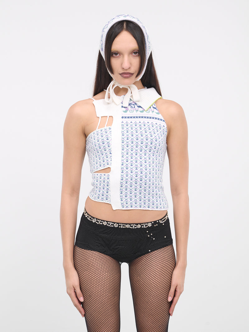 Asymmetric Knit Top (S52NC0329-S18451-WHITE-MULTI)