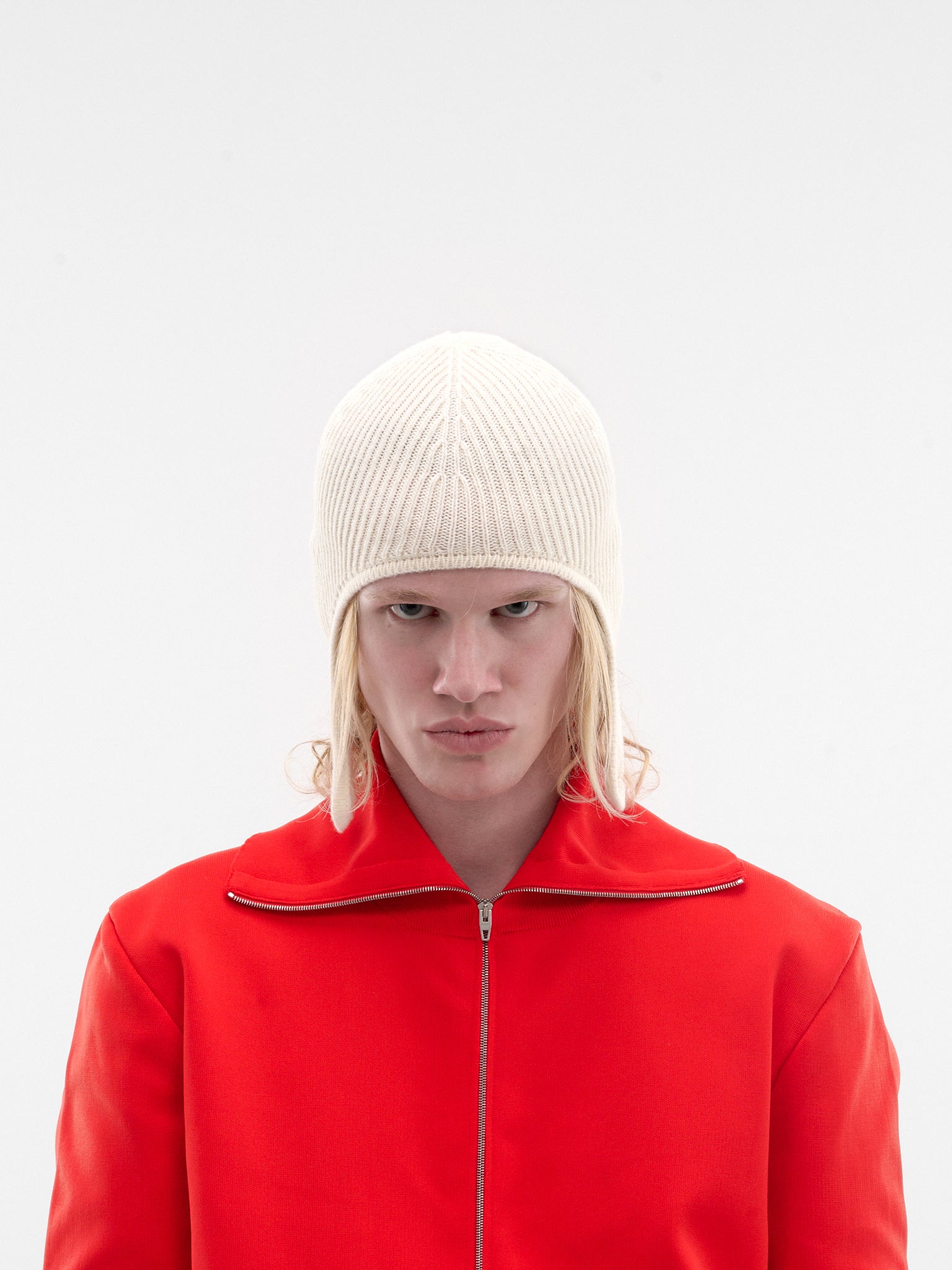 White Knit Ear Flap Beanie (S52TB0015-M13293-102-OFF-WHITE)
