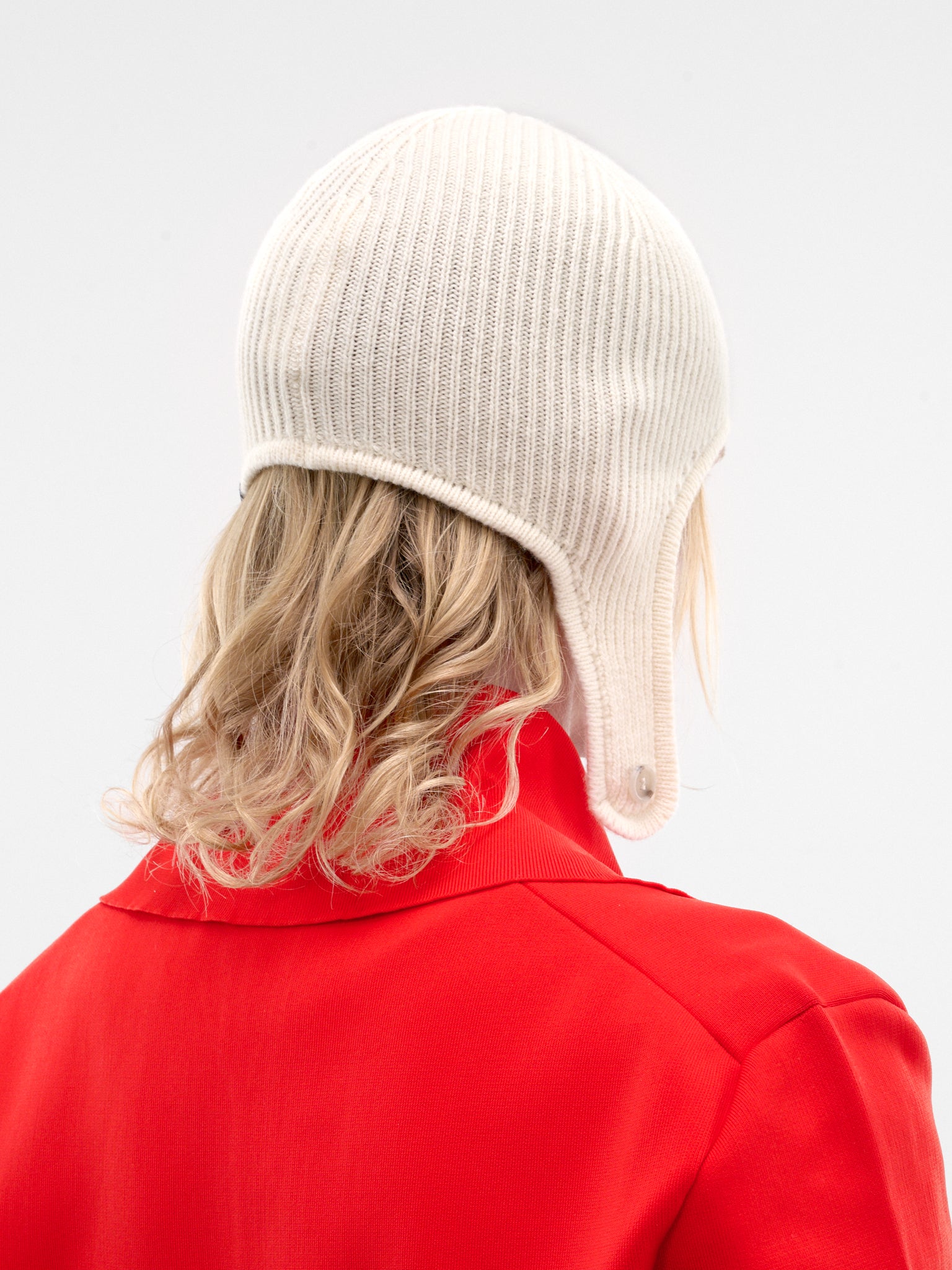 White Knit Ear Flap Beanie (S52TB0015-M13293-102-OFF-WHITE)