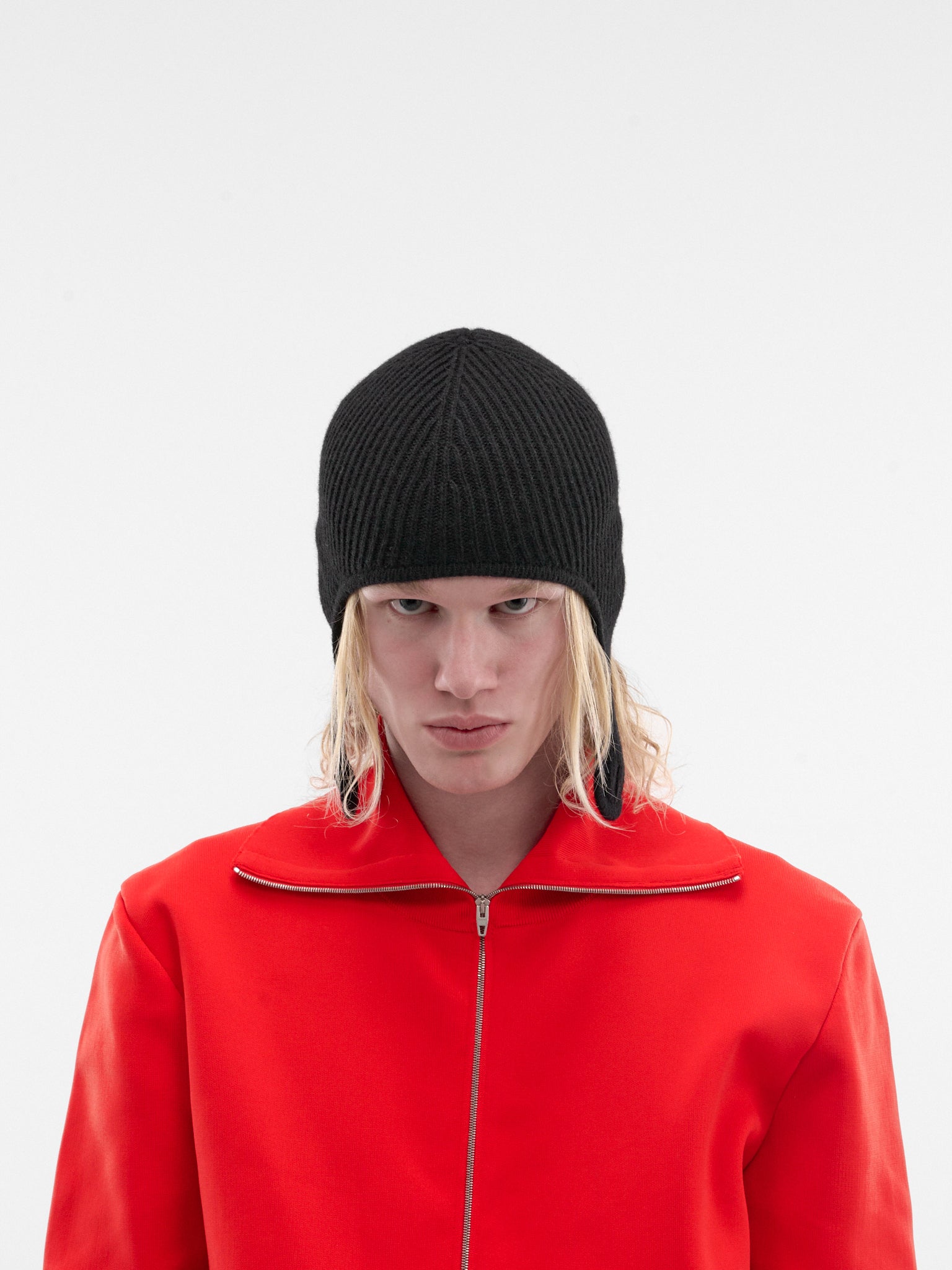 Black Knit Ear Flap Beanie (S52TB0015-M13293-900-BLACK)