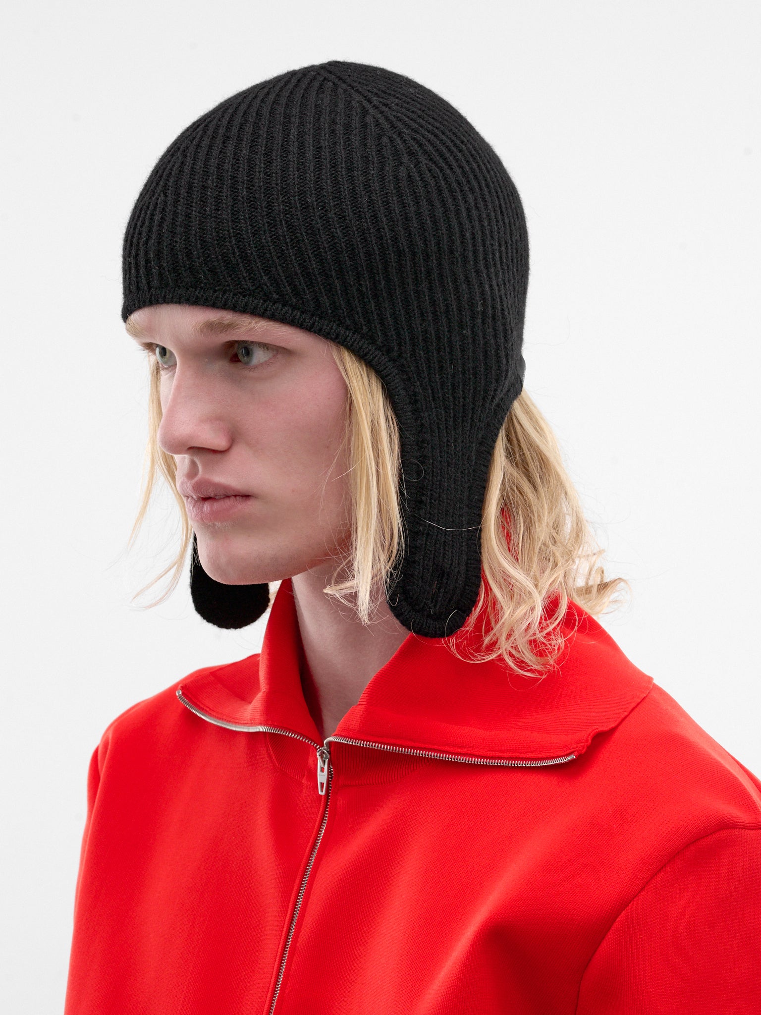 Black Knit Ear Flap Beanie (S52TB0015-M13293-900-BLACK)