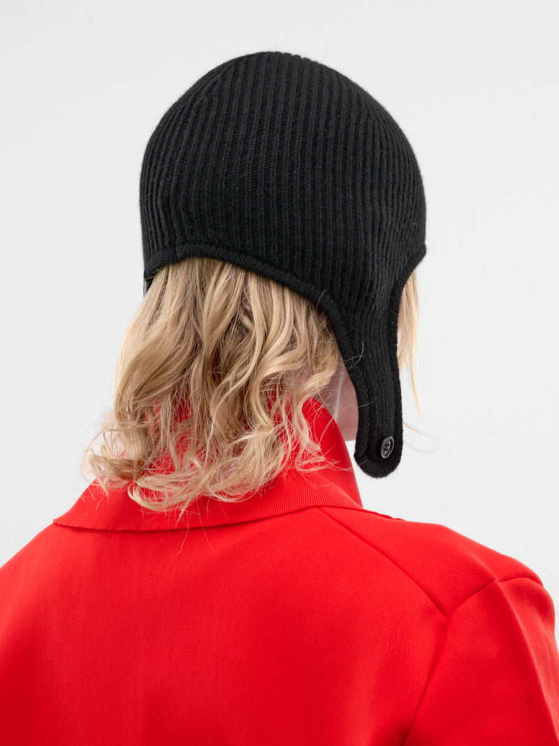 Black Knit Ear Flap Beanie (S52TB0015-M13293-900-BLACK)