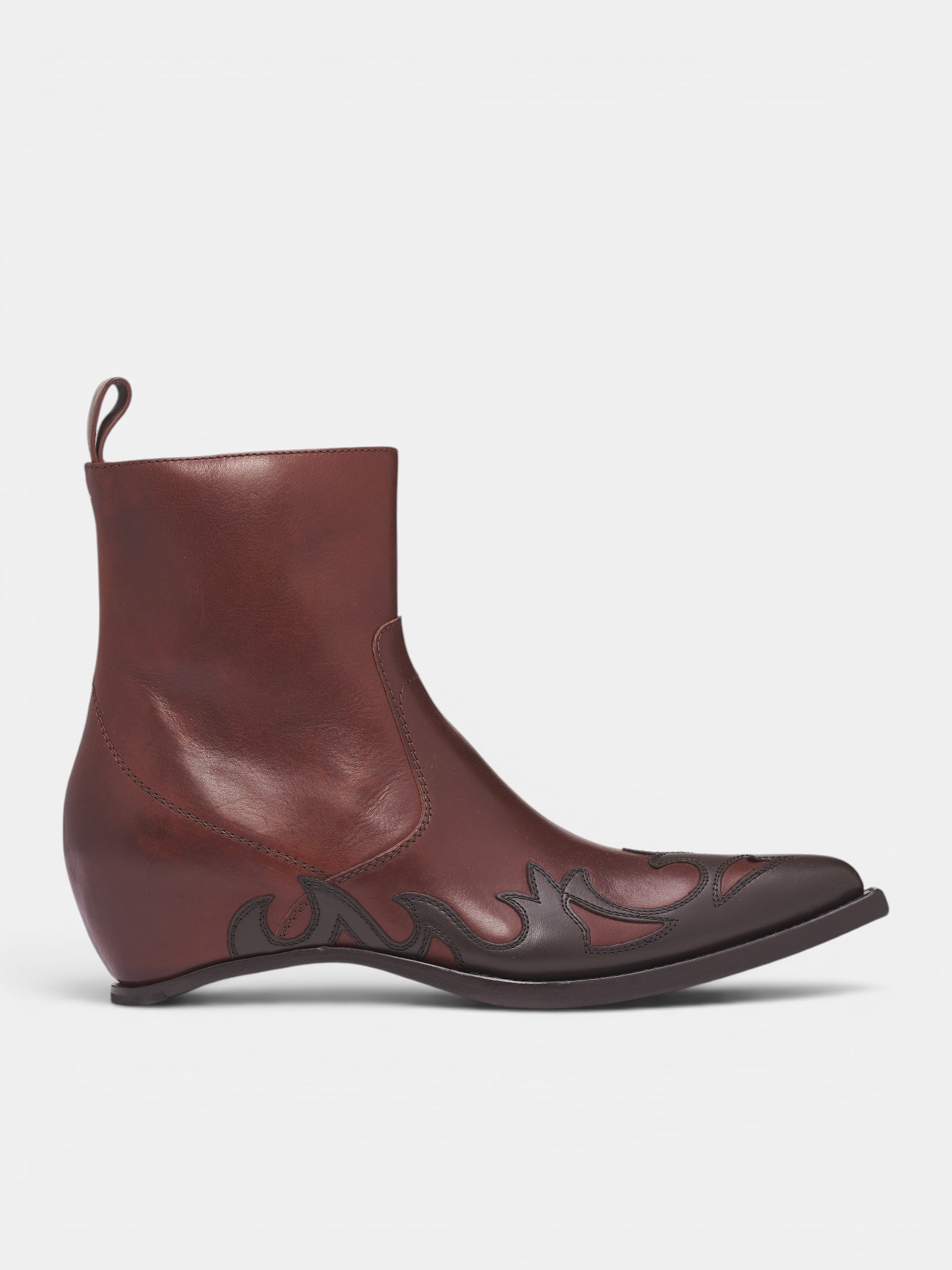 Flame Leather Heelless Cowboy Boots (S57WU0301-P7788-HA057-BROWN)