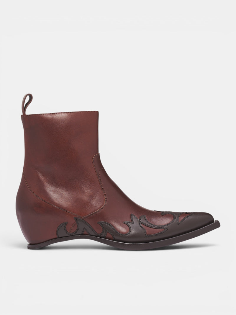 Flame Leather Heelless Cowboy Boots (S57WU0301-P7788-HA057-BROWN)