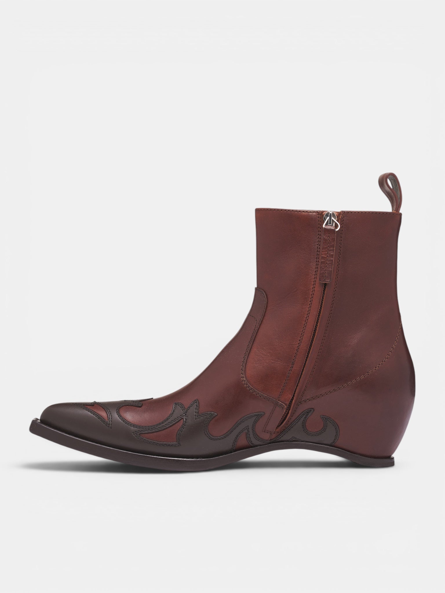Flame Leather Heelless Cowboy Boots (S57WU0301-P7788-HA057-BROWN)