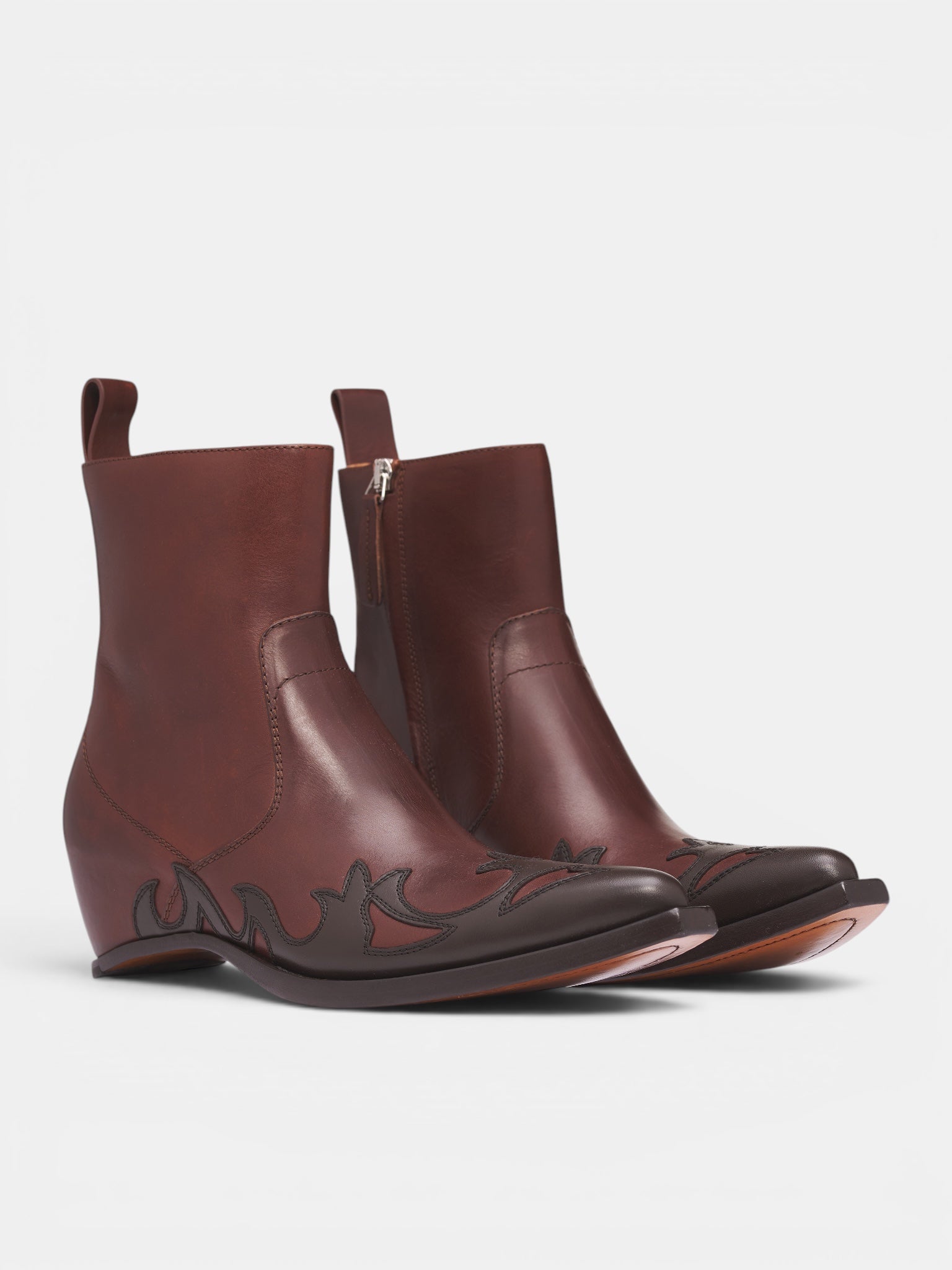 Flame Leather Heelless Cowboy Boots (S57WU0301-P7788-HA057-BROWN)