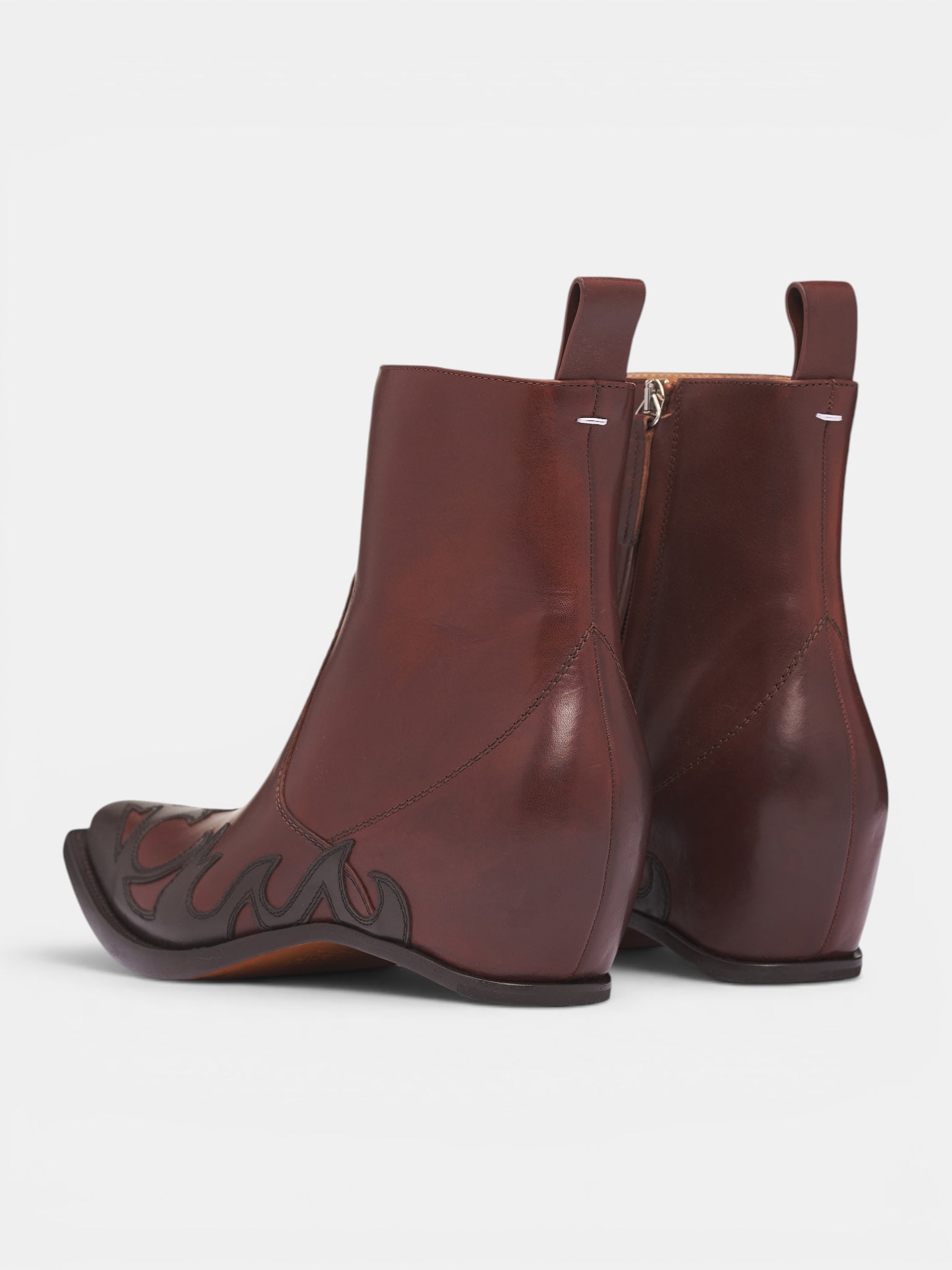 Flame Leather Heelless Cowboy Boots (S57WU0301-P7788-HA057-BROWN)