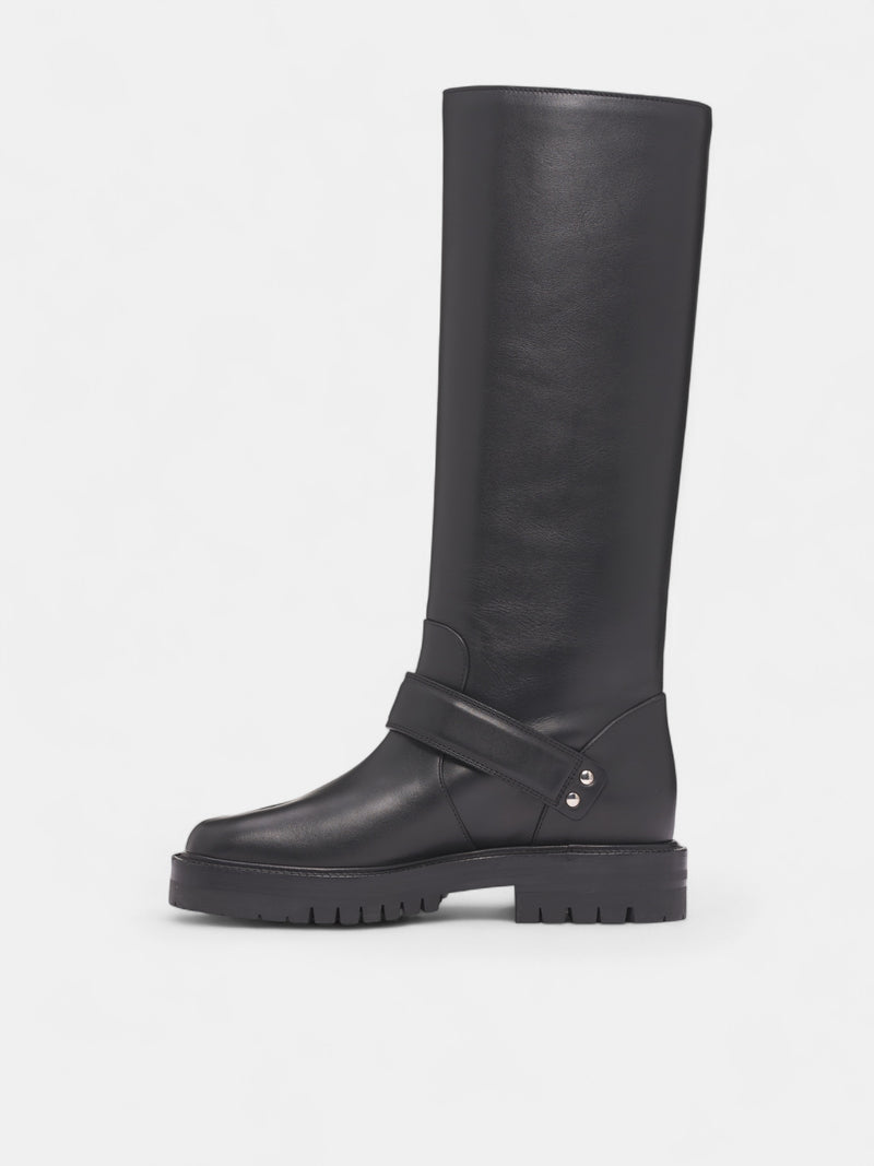 Leather Country Knee-High Tabi Boots (S58WW0162-P3292-H8396-BLACK)