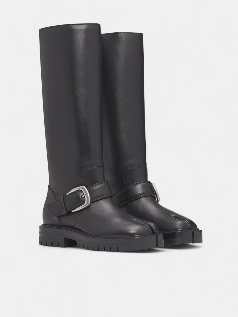 Leather Country Knee-High Tabi Boots (S58WW0162-P3292-H8396-BLACK)