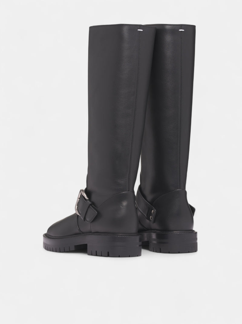 Leather Country Knee-High Tabi Boots (S58WW0162-P3292-H8396-BLACK)