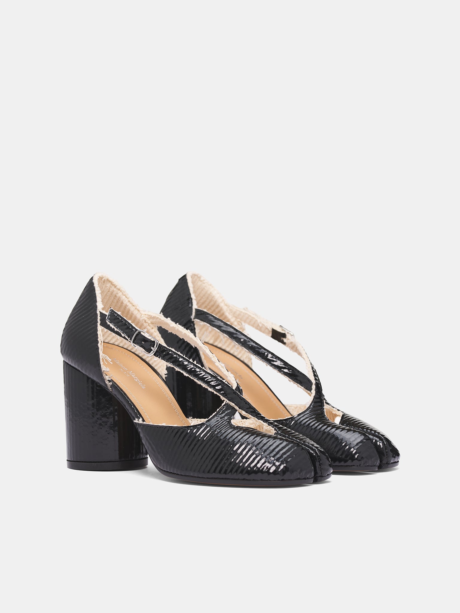 Black Leather Tabi Strappy Heels (S58WL0304-P7429-H8650-BLACK)