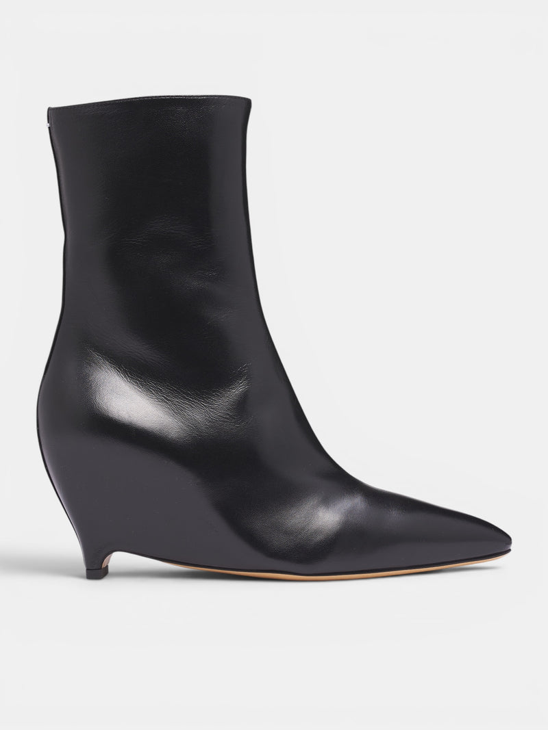 Black Leather Ankle Wedge Boots (S58WU0447-P7684-T8013-BLACK)