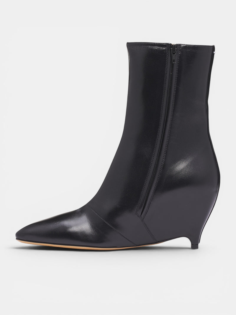 Black Leather Ankle Wedge Boots (S58WU0447-P7684-T8013-BLACK)
