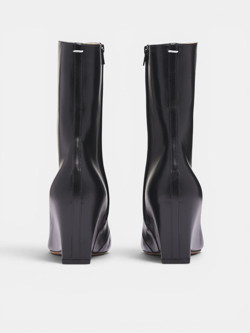 Black Leather Ankle Wedge Boots (S58WU0447-P7684-T8013-BLACK)