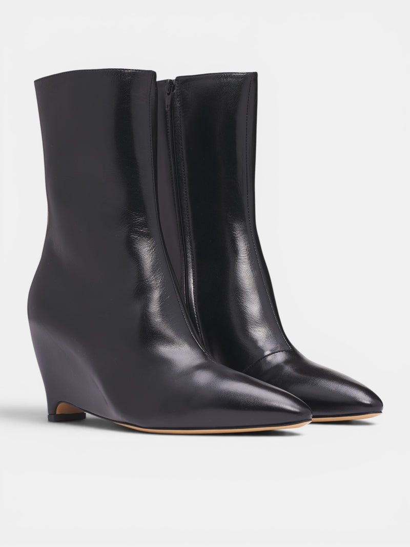 Black Leather Ankle Wedge Boots (S58WU0447-P7684-T8013-BLACK)