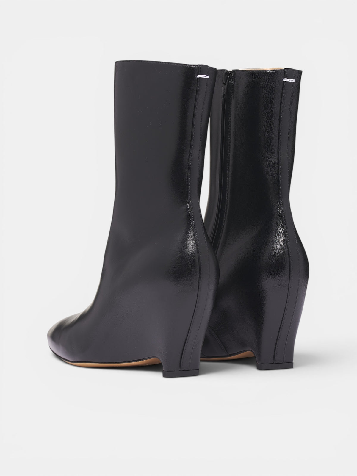Black Leather Ankle Wedge Boots (S58WU0447-P7684-T8013-BLACK)