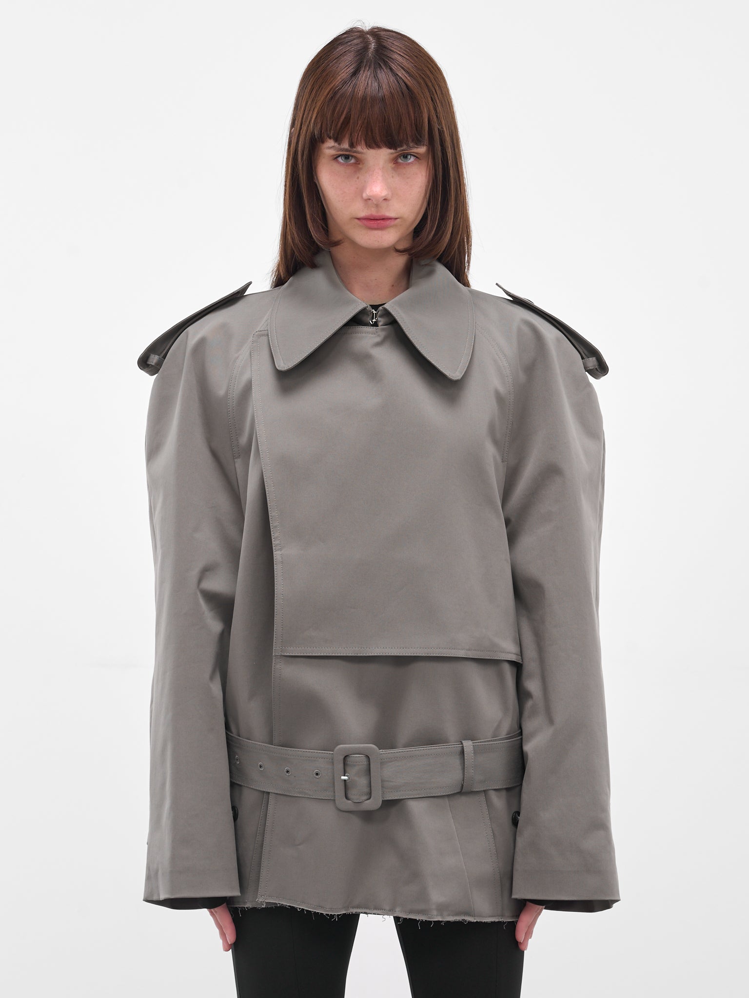 Gray Cropped Deconstructed Trench Jacket (S62AN0154-S54452-810-GREY)