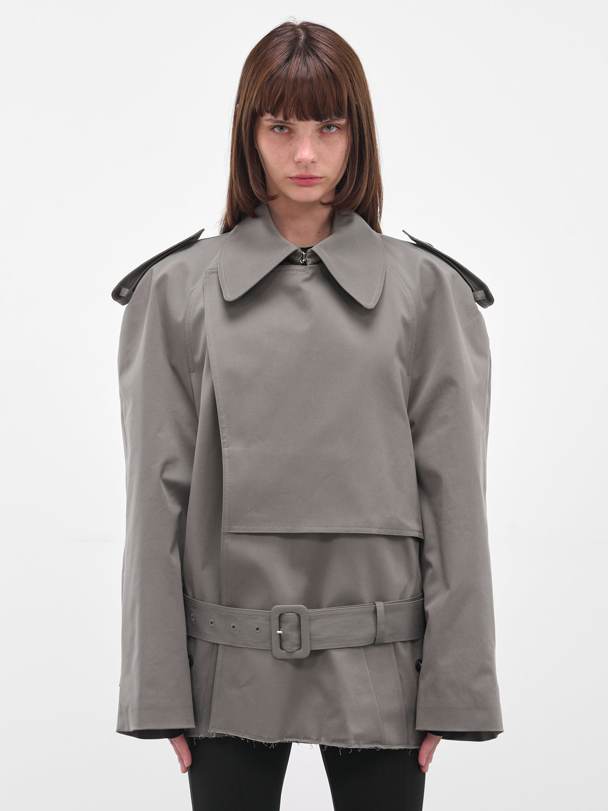 Gray Cropped Deconstructed Trench Jacket (S62AN0154-S54452-810-GREY)