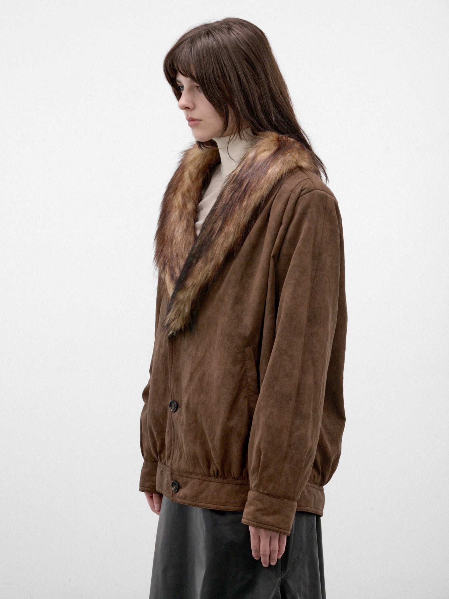 Brown Fur Collar Suede Jacket (S62AN0183-M36087-BROWN)