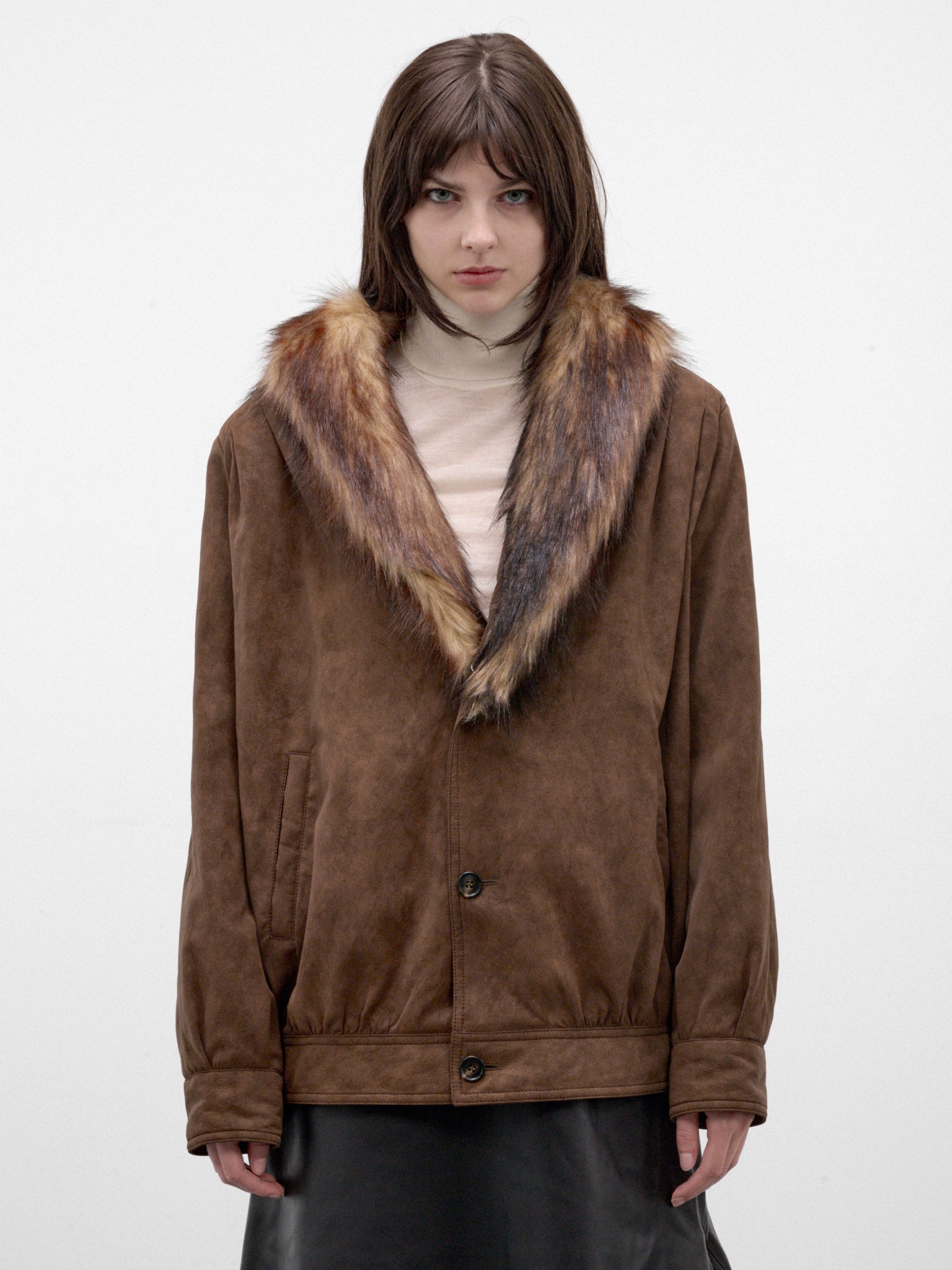 Brown Fur Collar Suede Jacket (S62AN0183-M36087-BROWN)
