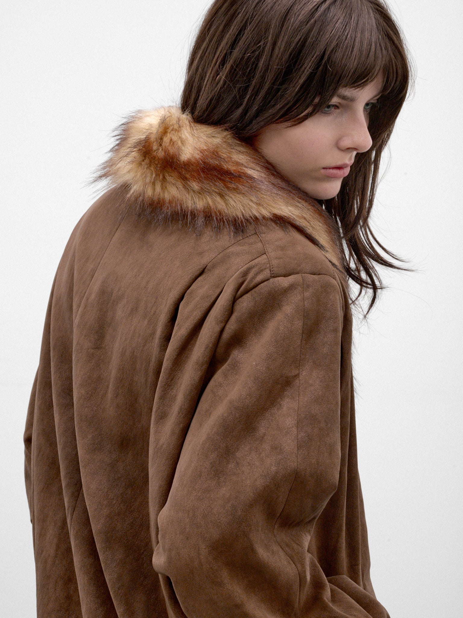 Brown Fur Collar Suede Jacket (S62AN0183-M36087-BROWN)