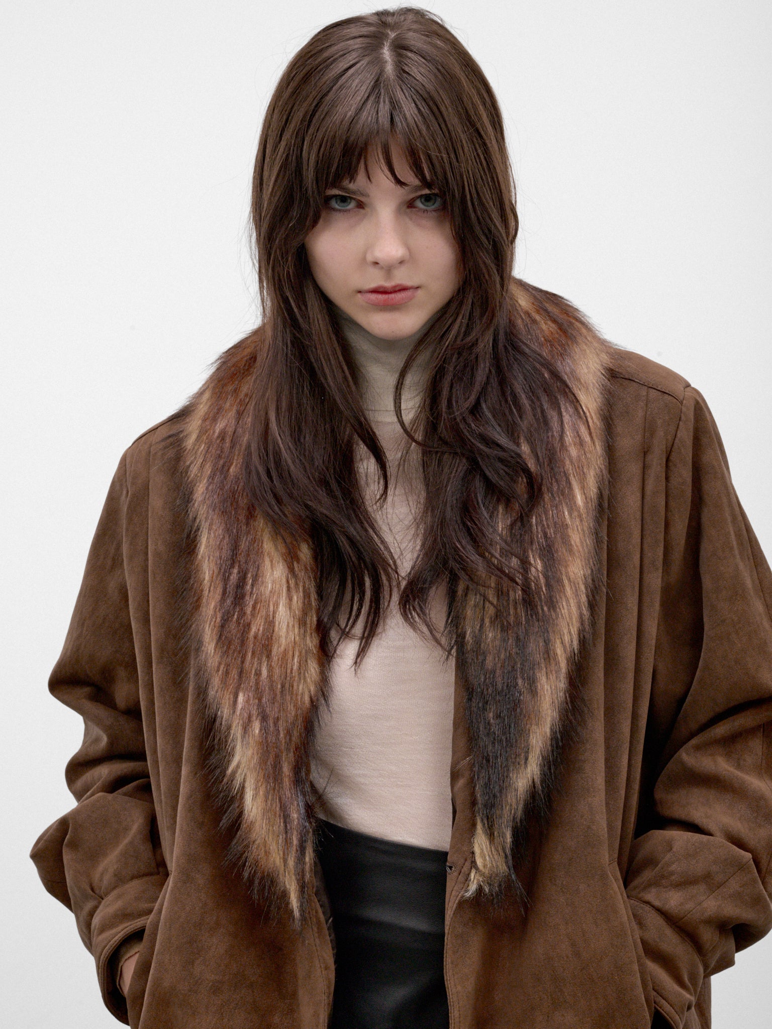 Brown Fur Collar Suede Jacket (S62AN0183-M36087-BROWN)