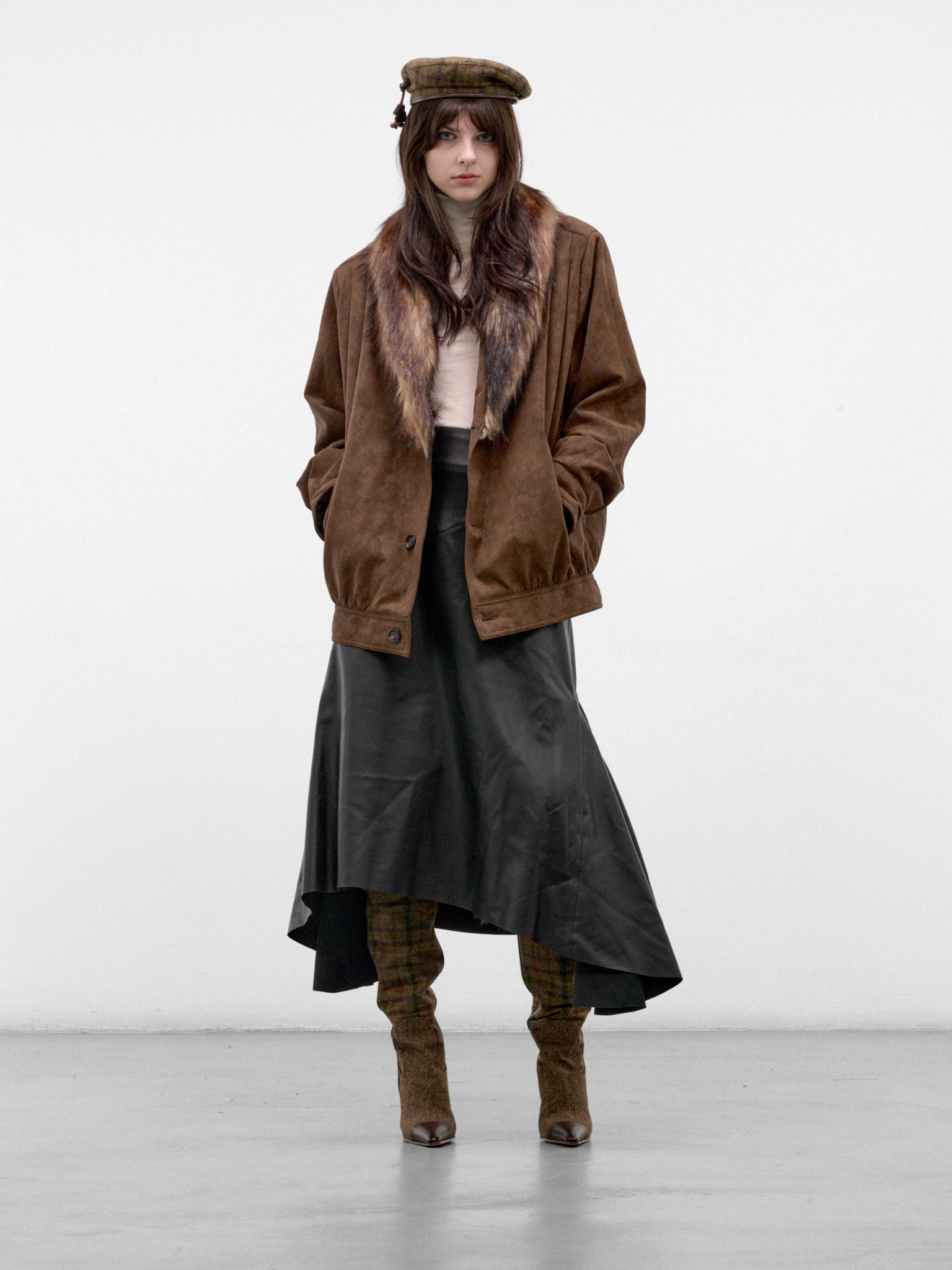 Brown Fur Collar Suede Jacket (S62AN0183-M36087-BROWN)