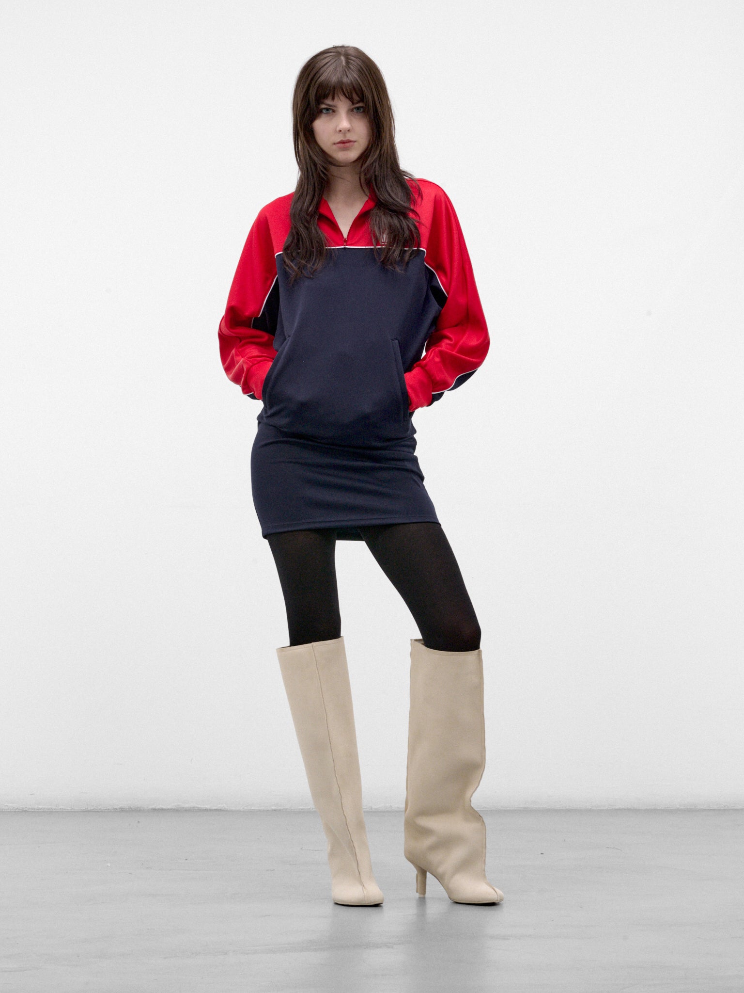 Red Track Jacket Mini Dress (S62DA0103-M25046-RED-NAVY)