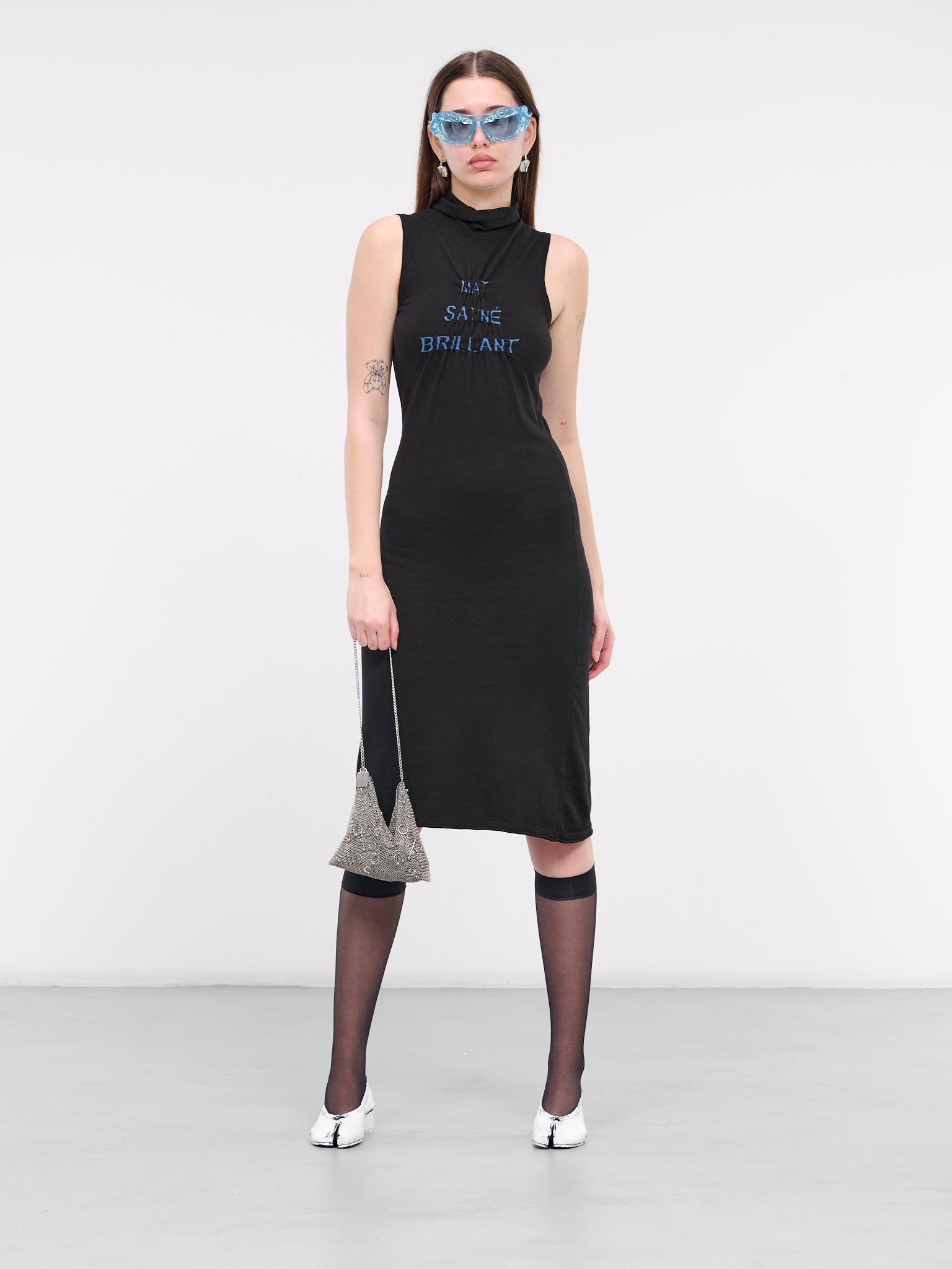 Graphic Ruched Midi Dress (S62DD0031-M13016-BLACK)