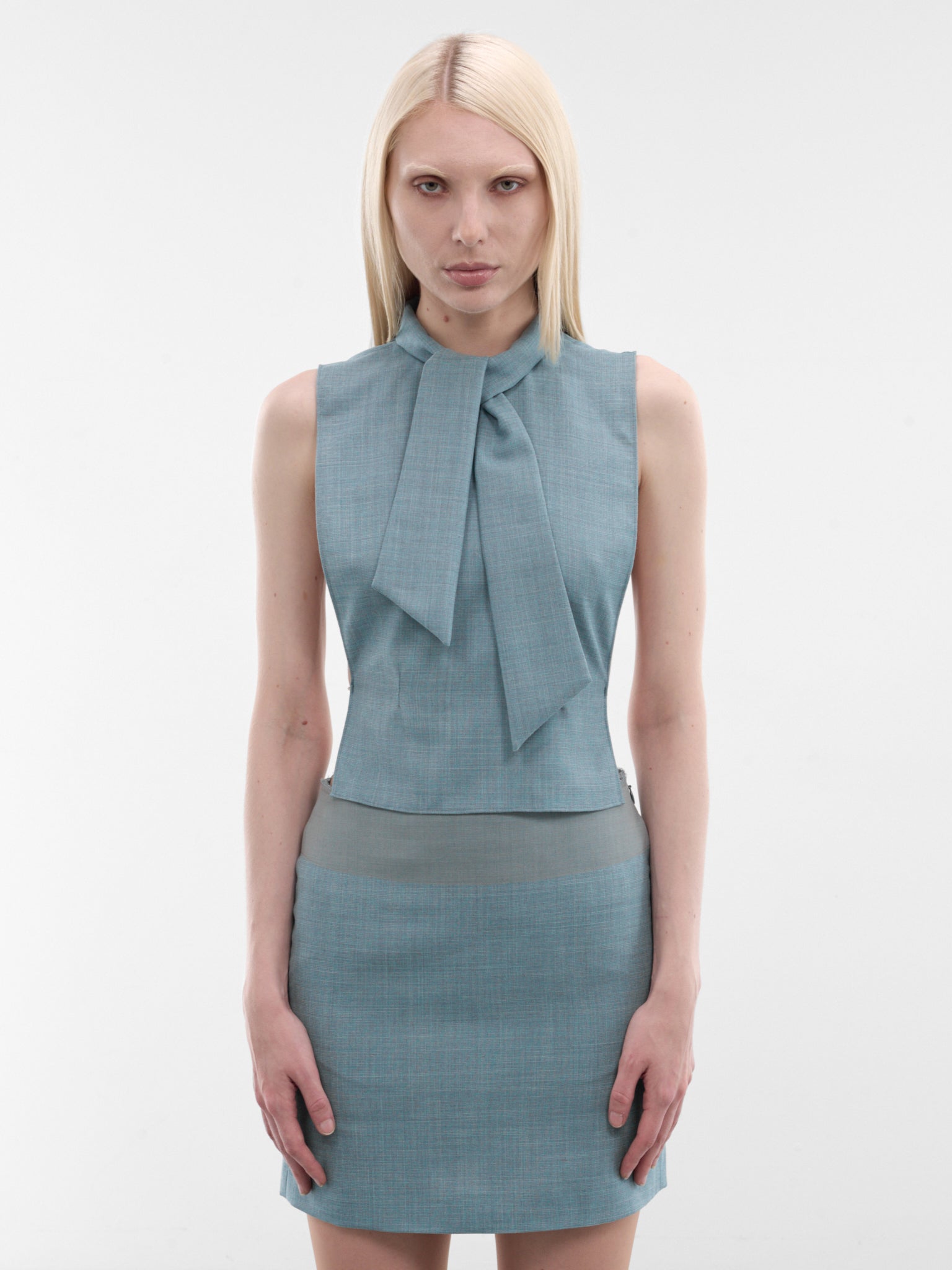 Blue Wool Scarf Sleeveless Top (S62TH0054-M35884-513-ACQUA-BLU)