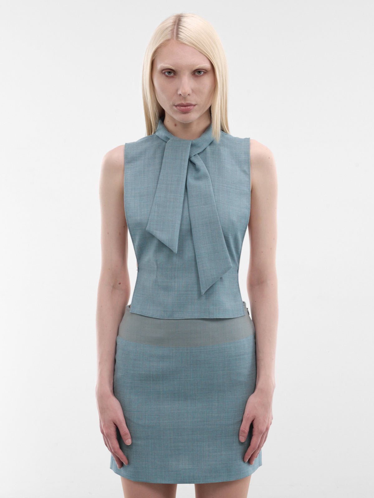 Blue Wool Scarf Sleeveless Top (S62TH0054-M35884-513-ACQUA-BLU)