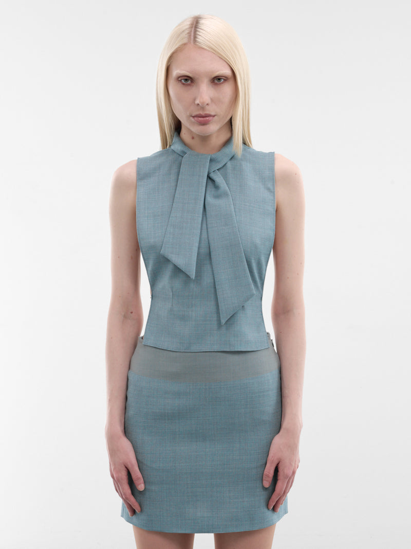 Blue Wool Scarf Sleeveless Top (S62TH0054-M35884-513-ACQUA-BLU)