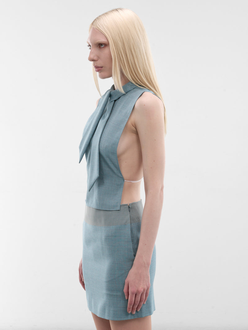 Blue Wool Scarf Sleeveless Top (S62TH0054-M35884-513-ACQUA-BLU)
