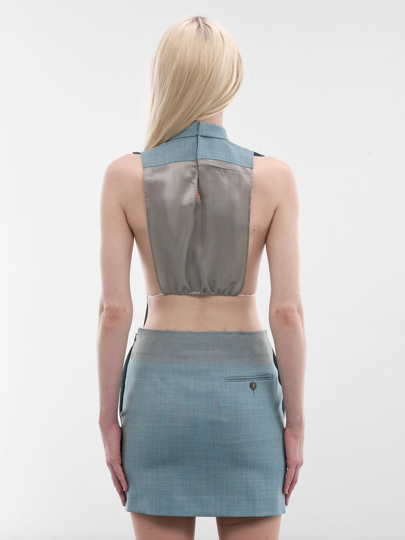 Blue Wool Scarf Sleeveless Top (S62TH0054-M35884-513-ACQUA-BLU)
