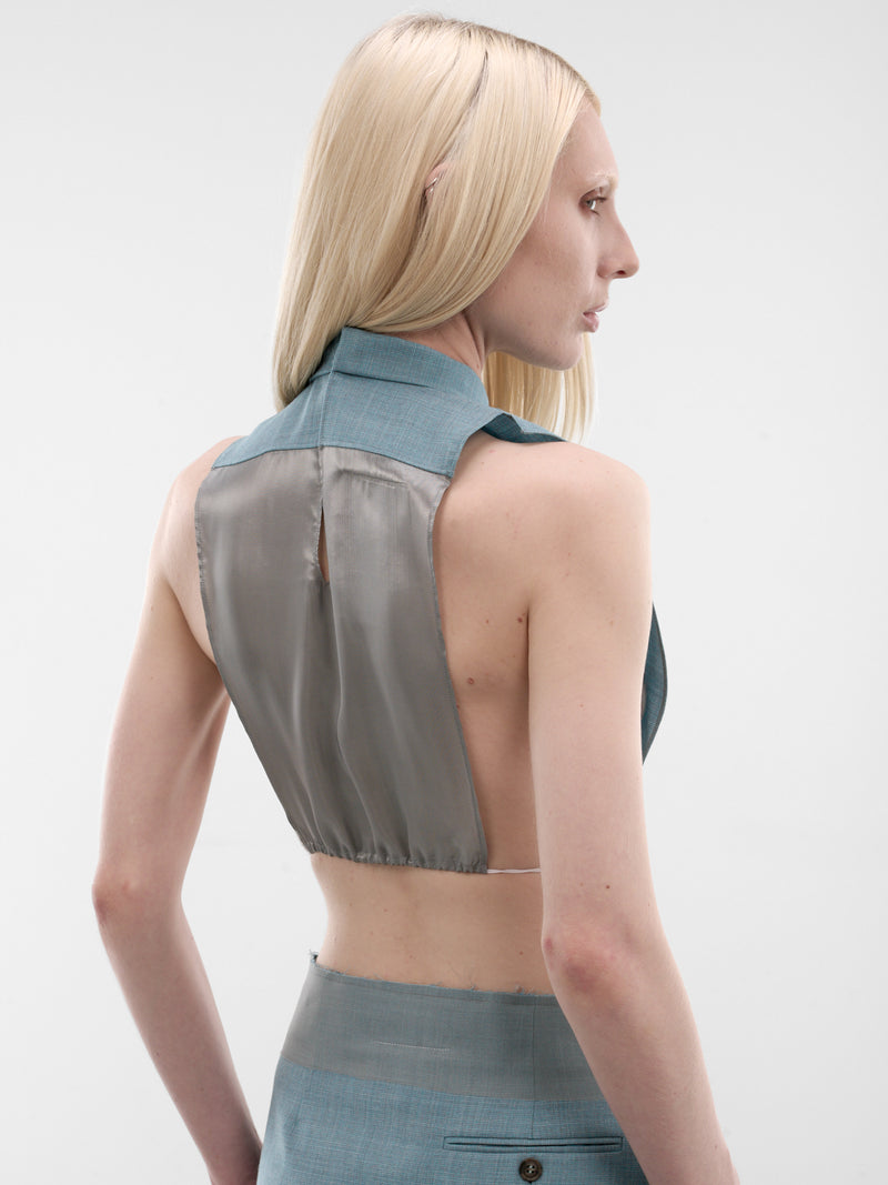 Blue Wool Scarf Sleeveless Top (S62TH0054-M35884-513-ACQUA-BLU)